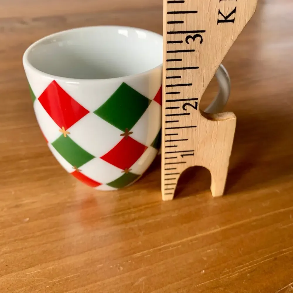 Williams Sonoma Harlequin Cup & Saucer Red Green Gold Demitasse Diamonds 2